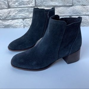Lucky Brand Black Suede Ankle Booties Heeled Leather Lilye Size 7M 37 1/2